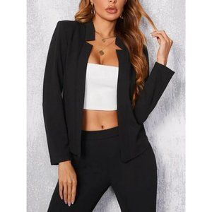 Minimalist Black Cropped Open Front Blazer